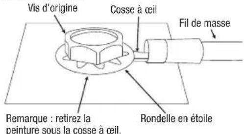 Vis d'origine Cosse à œil Fil de masse Remarque : retirez la peinture sous la cosse à œil. Rondelle en étoile