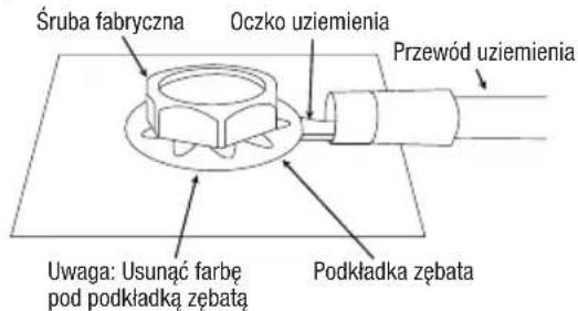 Śruba fabryczna Oczko uziemienia Przewód uziemienia Uwaga: Usunąć farbę pod podkładką zębata Podkładka zębata