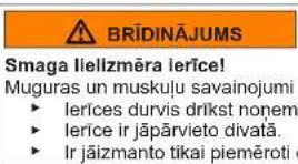 BRĪDINĀJUMS Smaga Ileilizmēra lerice! Muguras un muskuļu savainojumi ► lerices durvis drīkst nonem ► lerice ir jāpārvieto divatā. ► Ir jāizmanto tikai piemēroti
