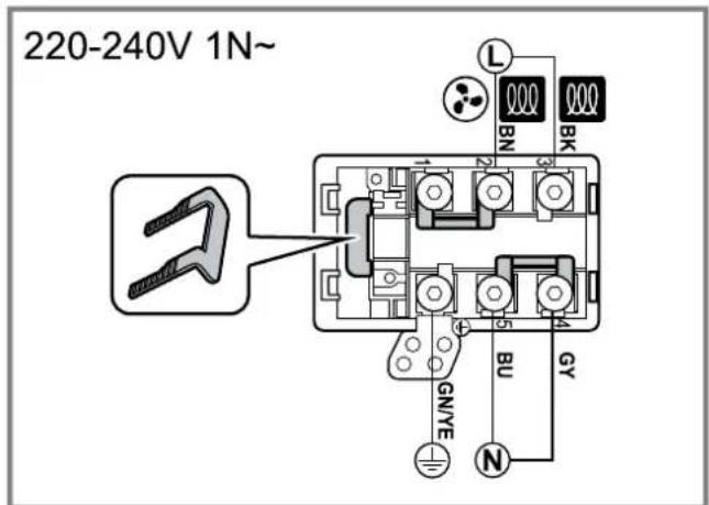 220-240V 1N~ L BN BK 1 2 3 4 5 6 7 8 GN/YE BU GY N