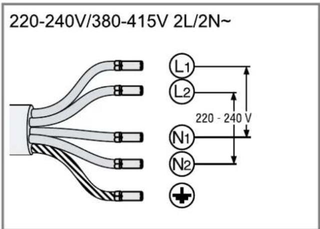 220-240V/380-415V 2L/2N~ L1 L2 220 - 240 V N1 N2