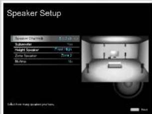 Speaker Setup System Name: 5.1.24 Briker Target Speaker: Front 4p1 Center Speaker: Zone 2 Bit Area: 5% Select from image operation your home. OK