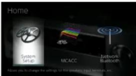 Home System Setup MCACC Network Bluetooth Allow you to change the settings for this operating, input hardware, etc.
