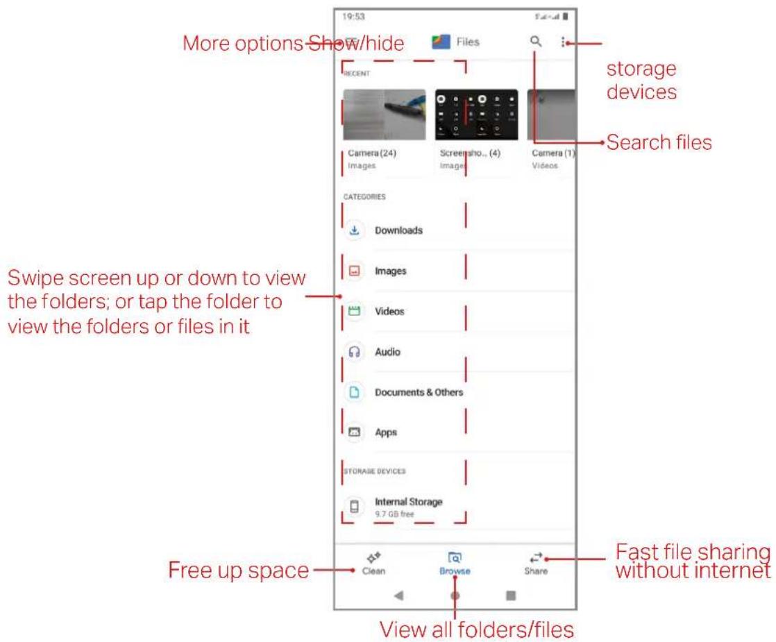 More options Show/hide files recient Camera (24) Images Search files Screensho... (4) Image Camera (1) Videos Categories Downloads Images Videos Audio Documents & Others Apps STORAGE DEVICES Internal Storage 9.7 GB free Free up space Clean Browse Share Fast file sharing without internet View all fol…