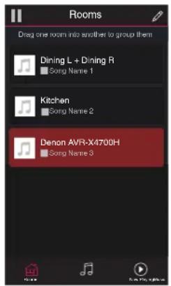 Rooms Drag one room into another to group them Dining L + Dining R Song Name 1 Kitchen Song Name 2 Denon AVR-X4700H Song Name 3