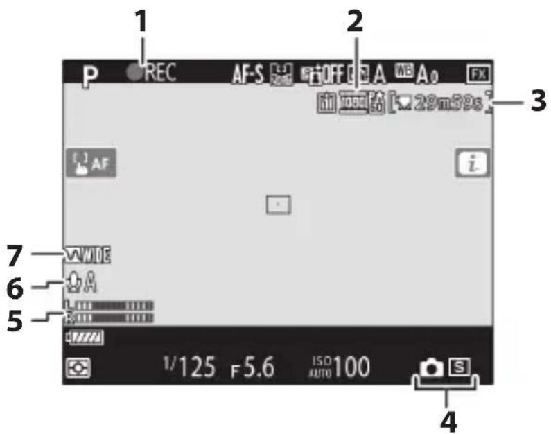 1 2 3 P REC AF-S OFF A WB A0 FX 前播放 [ 29m59s ] 7 6 5 1/125 F 5.6 ISO 100 4