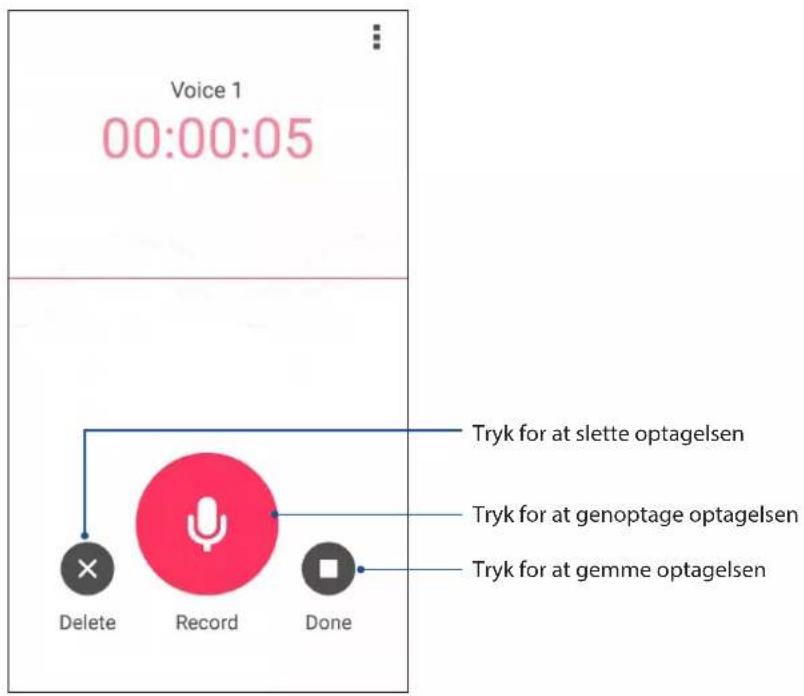 Voice 1 00:00:05 Tryk for at slette optagelsen Tryk for at genoptage optagelsen Tryk for at gemme optagelsen Delete Record Done