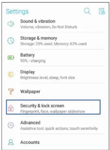 ASUS ZenFone Max M1 - Indstilling af ansigtslås fra Settings (Indstillinger) - 1