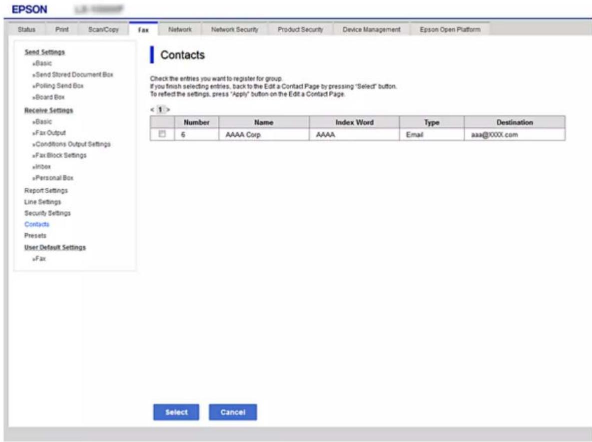 EPSON EcoTank ET-5800 - Registrering af destinationer som en gruppe med Web Config - 1