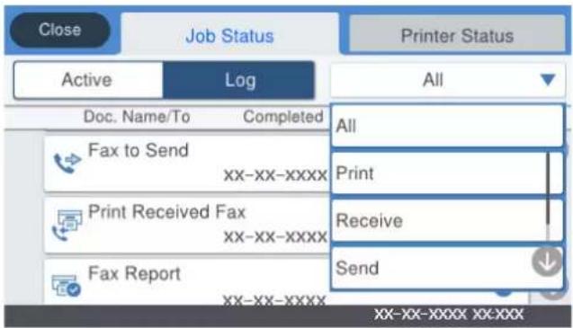 EPSON EcoTank ET-5800 - Funktion: Status eller logfiler for faxjob - 1