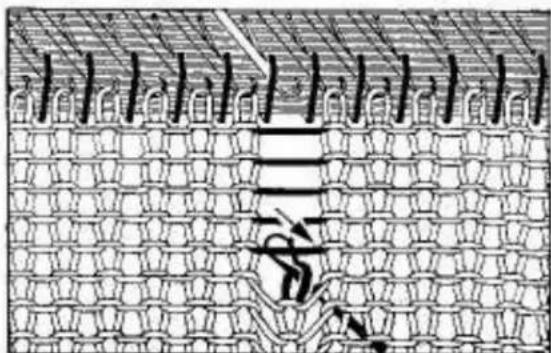 Empisal Knitmaster 325 - REPAIRING A LADDER OF DROPPED STITCHES - 3