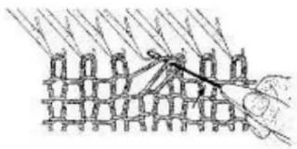 Empisal Knitmaster 321 - USEFUL HINTS - REPAIRING A DROPPED STITCH - 2
