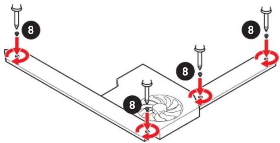 Diagram illustrating a mechanical or electrical setup with numbered components and red circular indicators indicating rotation or adjustment.