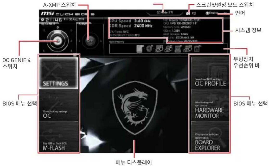 A-XMP 스위치 MSI CLICK BIOS 021:46 Fit 35 Aug 2019 OS GENIE 4 OS GENIE 4 스위치 OC GENIE 4 BIOS 메뉴 선택 EPU Speed 3.60 GHz DDR Speed 2400 MHz CPU Terms SVC Either Board Terms 80°C Back Priority MSI Creator TWD 40 (MIS-TLD) CPU AMD TWD-30000011-11 Memory Size: 496MB VGS: 1.368V DDR Voltage: 1.380V DCS Year EXSCIAMS 109 DCS Year EXSCIAMS 109 EN어 시스템 정보 부팅장치 우선순위 바 BIOS 메뉴 선택 Sendout BIOS settings OC PROFILE Monitoring and Fair Linux HARDWARE MONITOR Display monitor board Information BOARD EXPLORER 메뉴 디스플레이