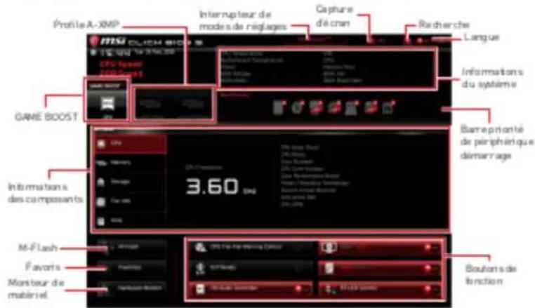 Profil le A-XMP Interrupteur de mode s de réglages Capture d'é cran Rè d'arche Language CPU Speed 4500000000 Game BOOST Information s du système Barre prior lée de périphérique démarrage In formation s des composants M-F Lash F avori s Monteur de matériel 3.60 DNA Boulons de la fonction