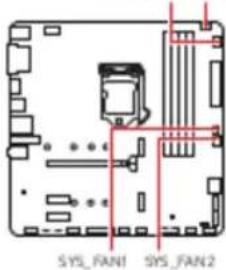 MSI H410M-PRO - CPU\_FAN1, PUMP\_FAN1, SYS\_FAN1\~2 : Connecteurs pour ventilateurs - 1