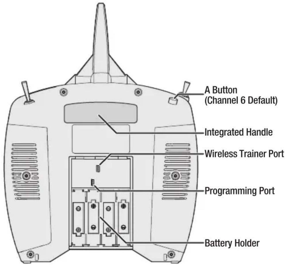 A Button (Channel 6 Default) Integrated Handle Wireless Trainer Port Programming Port Battery Holder