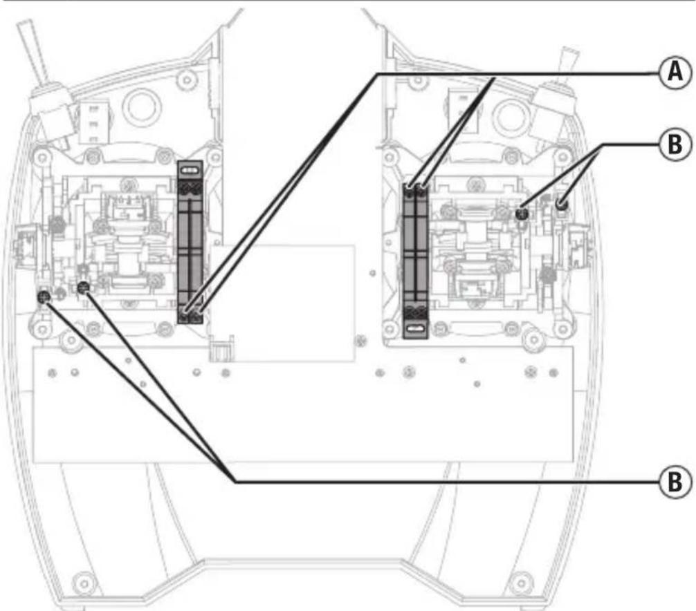 Technical diagram of a device's internal structure with labeled components A and B
