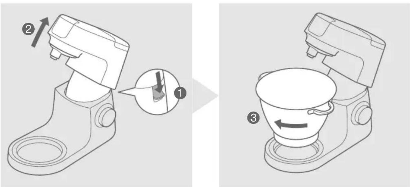 Technical diagram showing three steps of a mechanical device operation: step 1 is open, step 2 is closed, and step 3 is closed with directional arrows.