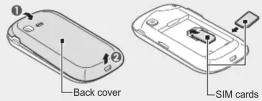 SAMSUNG Rex 70 GT-S3802 - Installing the SIM cards and battery - 1