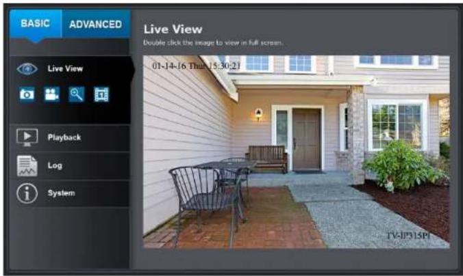 BASIC ADVANCED Live View Double click the image to view in full screen. 01-14-16 That 15:30:21 Playback Log System TV-JM15PI
