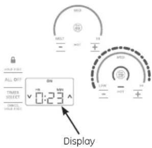 MULT MDD - MDT + - ALL OFF TIMER SELECT CANCEL MDD ON - 0:23^ LOW - MDT + - Display