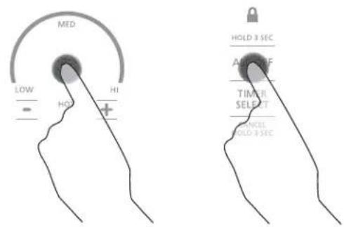 MED LOW HI HOL + HOLD 3 SEC AUC TIME SELECT CANCEL HOLD 3 SEC