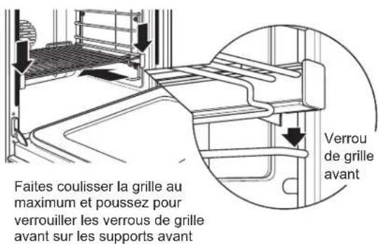 Faites coulisser la grille au maximum et poussez pour verrouiller les verrous de grille avant sur les supports avant Verrou de grille avant
