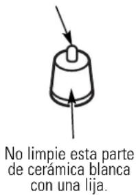 No limpie esta parte de cerámica blanca con una lija.