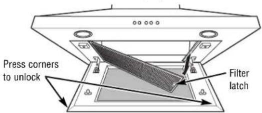 Press corners to unlock Filter latch