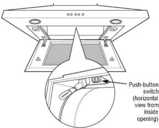 Push-button switch (horizontal view from inside opening)