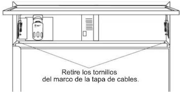 Retire los tornillos del marco de la tapa de cables.