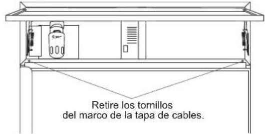 Retire los tornillos del marco de la tapa de cables.