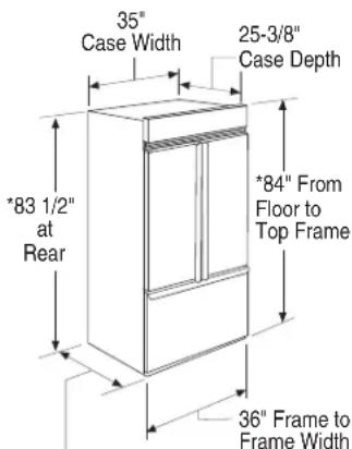 35" Case Width 25-3/8" Case Depth *83 1/2" at Rear *84" From Floor to Top Frame 36" Frame to Frame Width