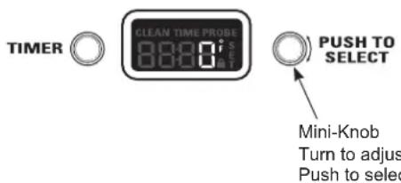 TIMER CLEAN TIME PROBE 8:00:00 PUSH TO SELECT Mini-Knob Turn to adjust Push to select