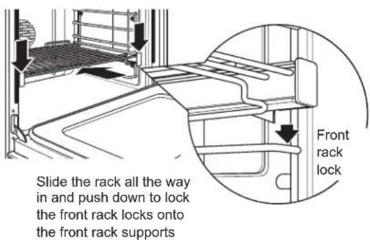 Slide the rack all the way in and push down to lock the front rack locks onto the front rack supports Front rack lock