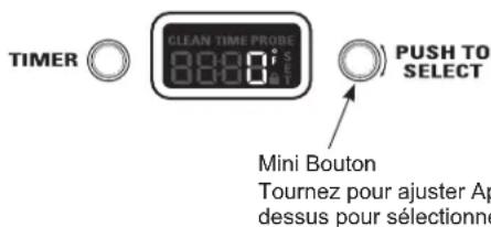 TIMER CLEAN TIME PRUBE 0:00:00 PUSH TO SELECT Mini Bouton Tournez pour ajuster Ap dessus pour sélectionne