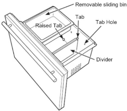 Removable sliding bin Raised Tab Tab Tab Hole Divider