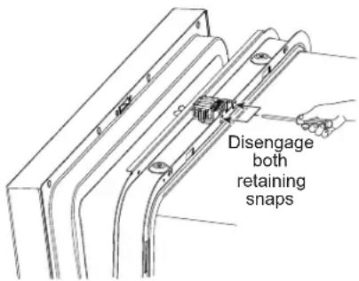 Disengage both retaining snaps