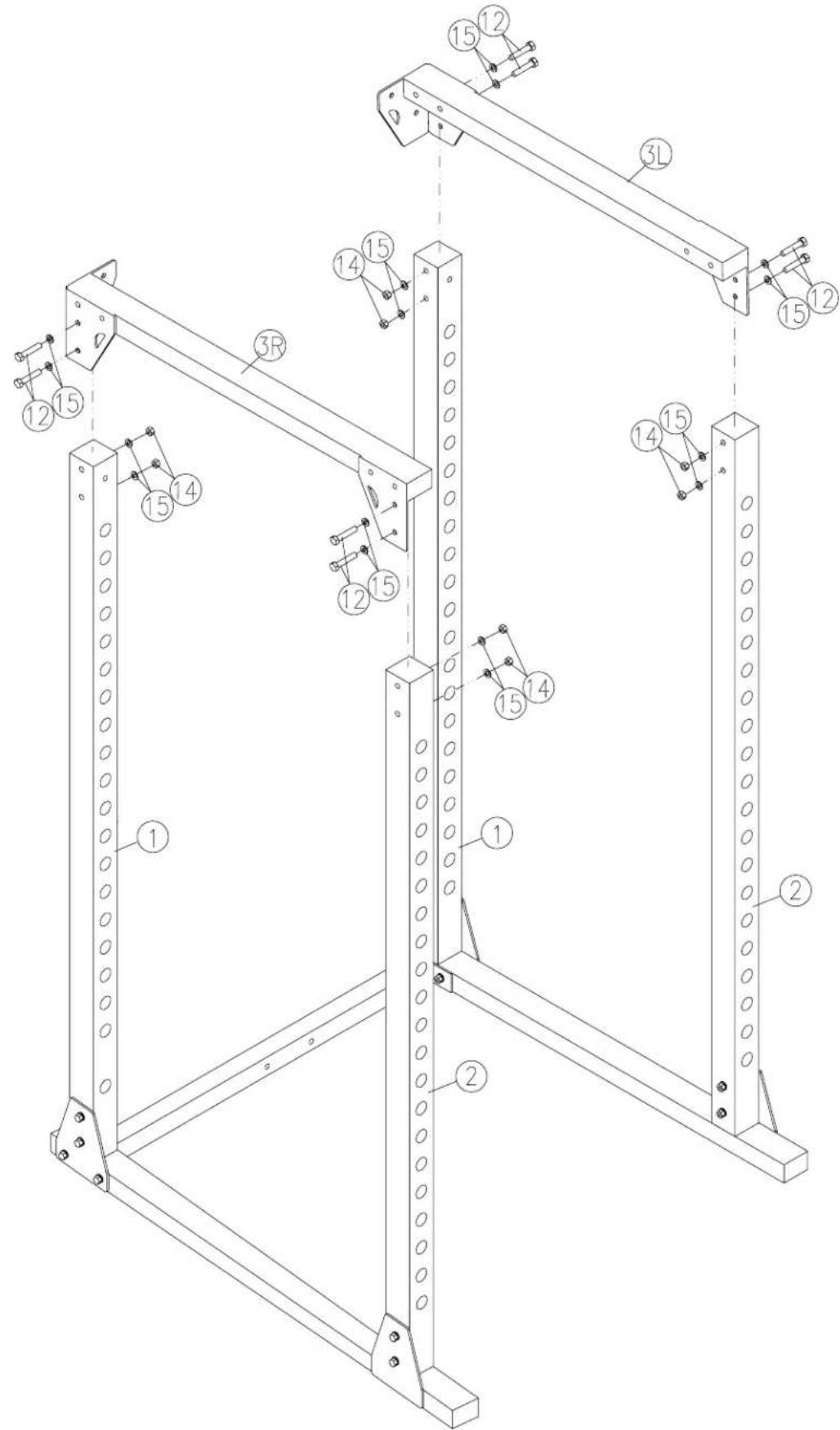 Technical diagram of a structural frame assembly with numbered components and labeled parts
