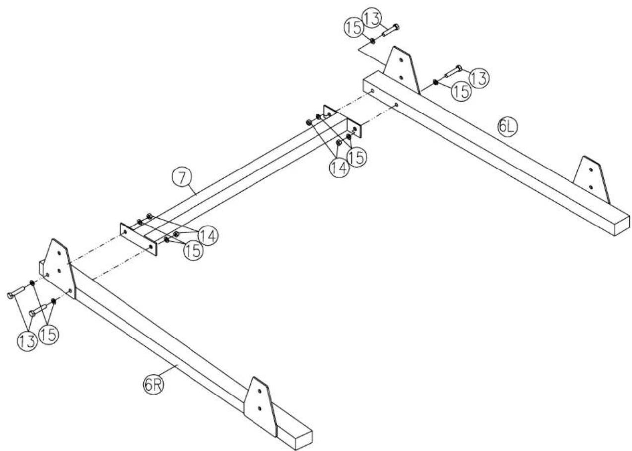 Technical diagram of a mechanical linkage system with numbered components and labeled parts