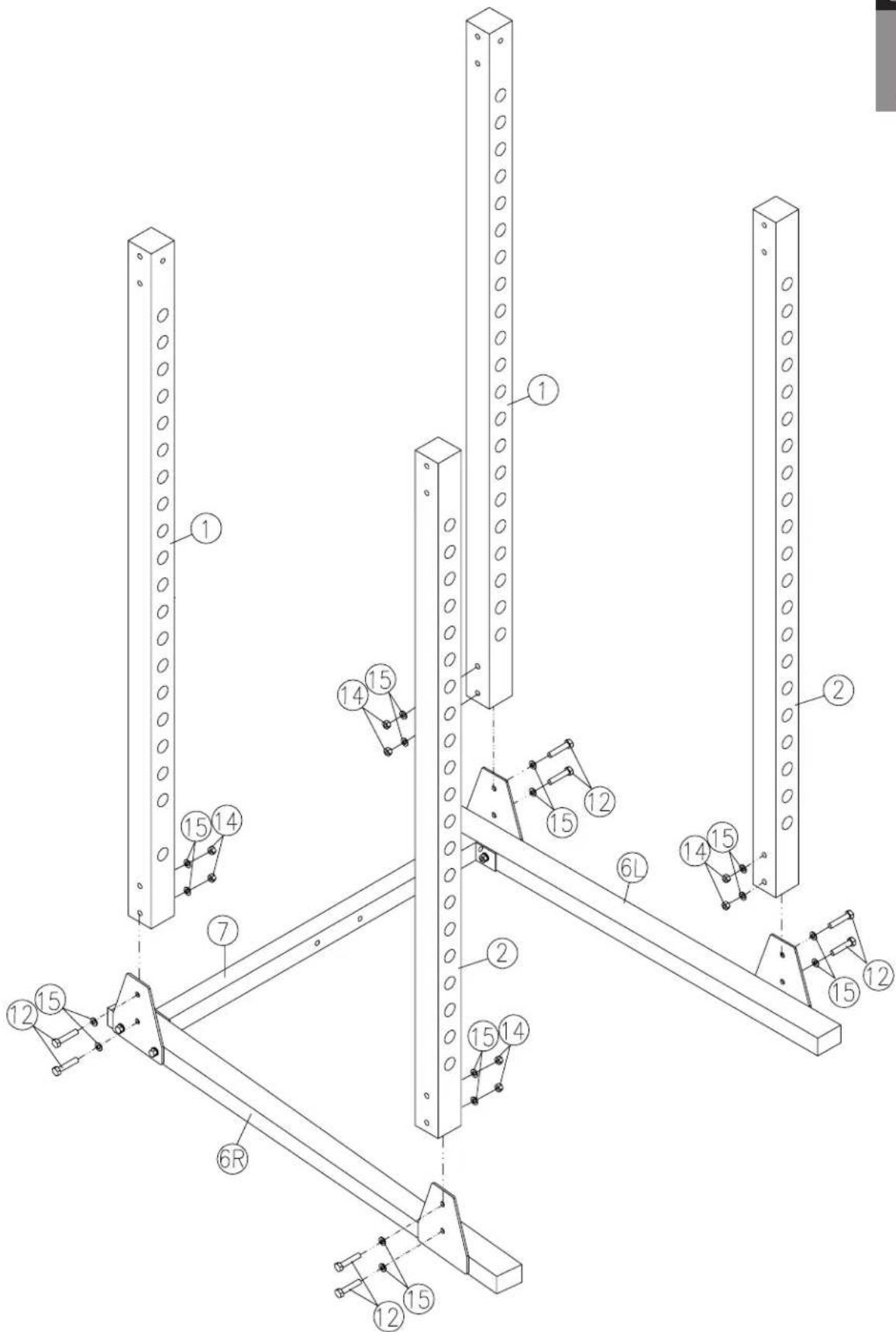 Technical diagram of a structural support frame assembly with numbered components and labeled connections