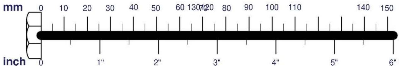 mm 0 10 20 30 40 50 60 70 80 90 100 110 140 150 inch 0 1" 2" 3" 4" 5" 6"