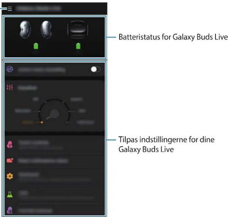 Batteristatus for Galaxy Buds Live Tilpas indstillingerne for dine Galaxy Buds Live