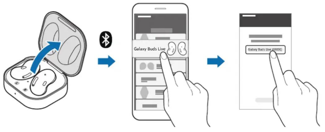 SAMSUNG Galaxy Buds Live - Oprettelse af forbindelse til en mobilenhed, som ikke er fra Samsung, og som også bruger Android-operativsystemet (eller hvis pop op-vinduet for tilslutning ikke vises) - 2