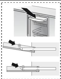 Diagram illustrating a mechanical assembly or mounting process with labeled components and directional arrows indicating movement.