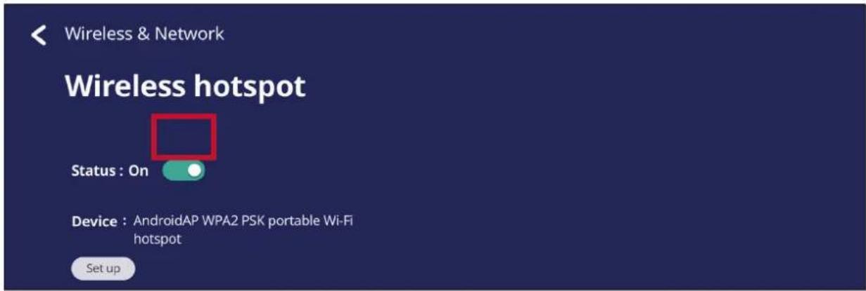 Wireless & Network Wireless hotspot Status : On Device : AndroidAP WPA2 PSK portable Wi-Fi hotspot Set up