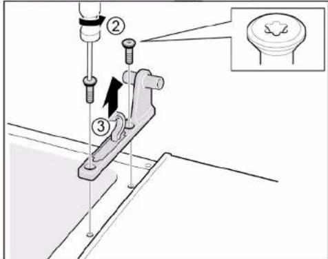 Technical diagram showing mechanical assembly with numbered components and an inset close-up of a component labeled 'Screw 1'