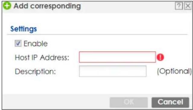 Add corresponding Settings Enable Host IP Address: Description: (Optional) OK Cancel