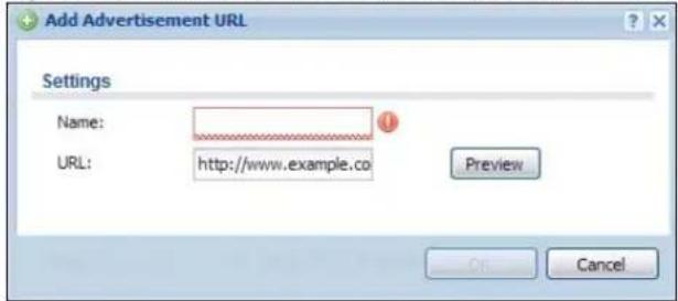 Add Advertisement URL Settings Name: URL: http://www.example.co Preview Cancel